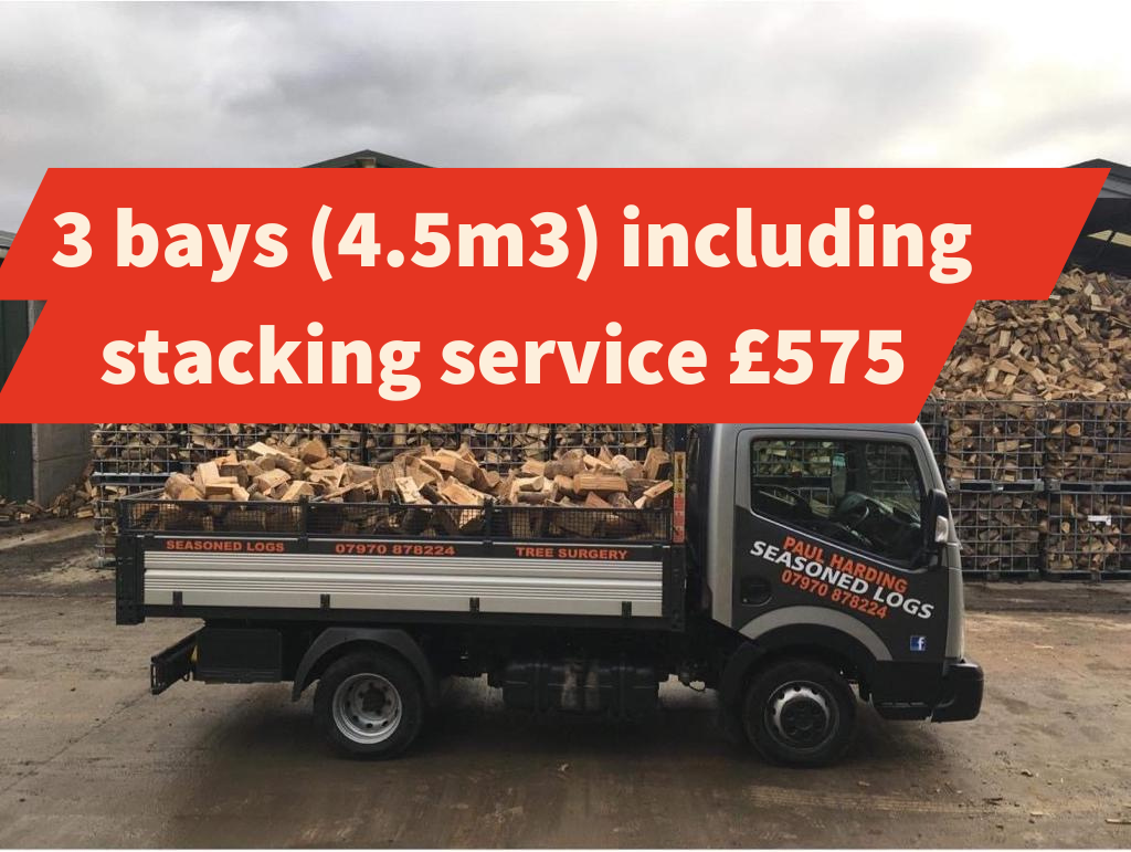 3 bays of logs with stacking service